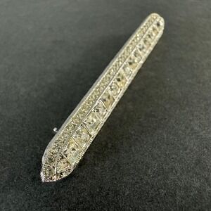 Vintage Kenneth Jay Lane Clear Rhinestone Bar Pin Brooch Silver Tone Art Deco 3"